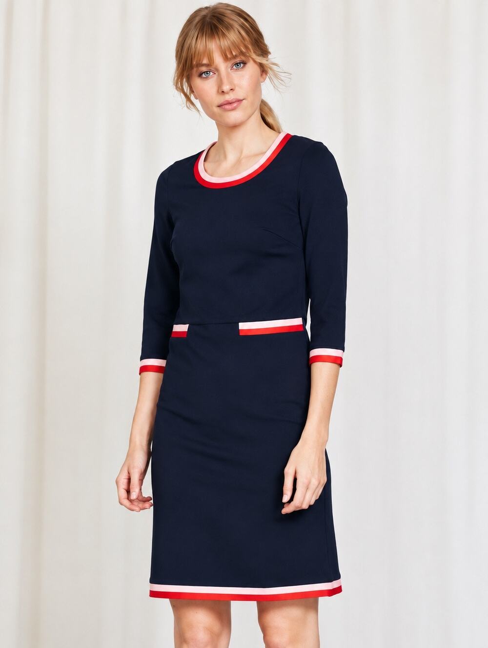 Boden Gloria Ponte Dress Blue Size 6 Long 60s Vintage Inspired Career Office
